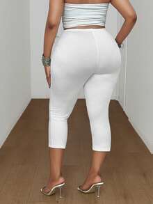 Maweii Summer Solid Color Sexy Fitted Studded 7/8 Yoga Pants - White - View 3