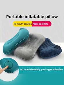 1pc Portable Hand Press Inflatable Pillow, Travel Neck & Lumbar Support Cushion, Foldable Travel Essential, Suitable For Prolonged Sitting, Camping, Travel Tent, Outdoor Business, Office Napping, Airplane, Train, Study, Driving - Multicolor - View 6