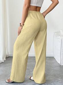 SHEIN PETITE Pantalones casuales de unicolor para mujer - Amarillo - Ver 2