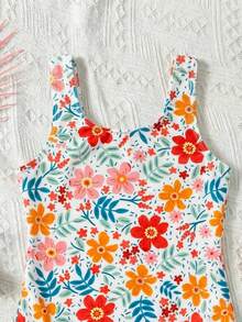 SHEIN Jeune fille Maillot de bain tankini décontracté et mignon à imprimé floral, printemps/été - Multicolore - Voir 3