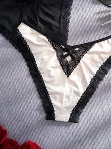 AltCore 3pcs Lace Patchwork Ribbed Comfortable Bikini Briefs - Multicolor - View 6
