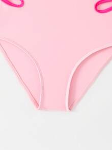 SHEIN Tween Girl Color Blocking Cut & Sew Long Sleeve One-Piece Swimwear - Hot Pink - View 4