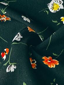 Vionelle Damen Große Größen Asymmetrischer Saum Ditsy Blumen Sexy Kleid - Dunkelgrün - Übersicht 7