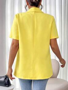 Vionelle French Style Solid Color Short Sleeve Blazer - Yellow - View 2