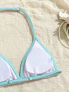 SHEIN Tween Girls Seashell Decor Halter Bikini Sets, Delicate & Elegant, Vacation Vibe - Green - View 3