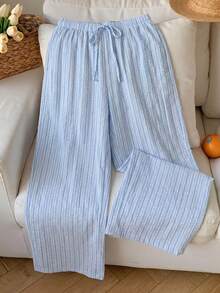 Solflare Plus Size Women's Spring/Summer Textured Striped Tie-Up Pants - Multicolor - View 4