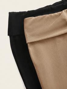 SHEIN EZwear 女款休閒高腰摺疊寬腿直筒長褲，春夏秋冬日常健身運動穿搭，黑色卡其色 - 彩色 - 查看 7