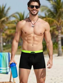 ZELFYO Men's Contrast Color Print Casual Swim Trunks, Holiday - Black - View 3