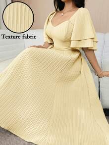 Feyla Plus Size Solid Color Sweetheart Collar Ruffle Hem Summer Dress - Pale Yellow - View 2