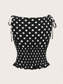 Pariaura Elegant Polka Dot Tie Front Blouse - Black - View 3