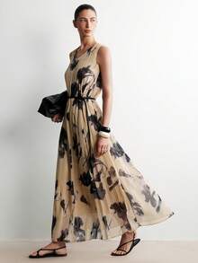 SHEIN Stylify Đầm xếp ly in họa tiết cổ chữ V dành cho nữ - Nhiều màu - Xem 4