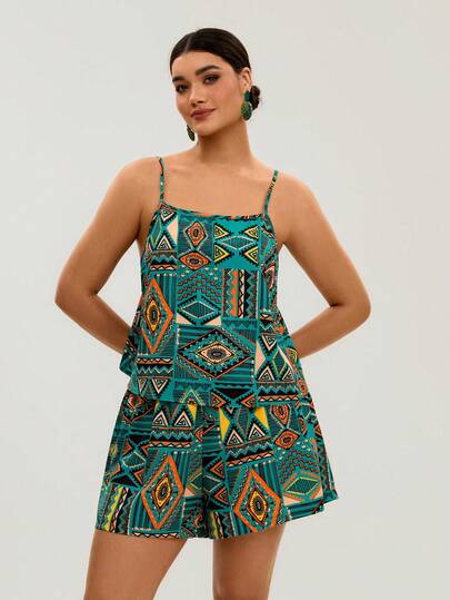 Travachic 2 piezas Conjunto de camiseta y pantalones cortos con estampado floral tropical para mujer talla grande, conjunto casual de vacaciones, ropa de verano
