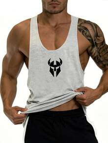 GymBeat Men's Muscle Print Fashionable Sleeveless Tank Top - Light Grey - View 5