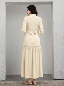 Graceveil Vestido elegante con cuello alto, mangas raglán y dobladillo con volantes para mujer - Albaricoque - Ver 2