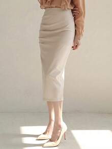 DAZY Women's Solid Color Bodycon Pencil Skirt - Apricot - View 7