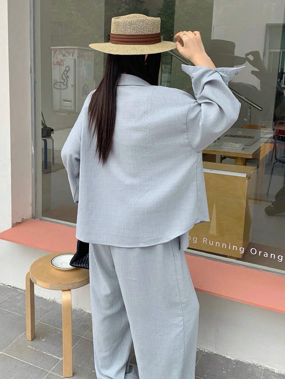 Dazy Plus 2pcs/Set Solid Color Casual Loose Long Sleeve Shirt Top And Wide Leg Pants, Commuting Outfit For Plus Size Women, Spring/Summer