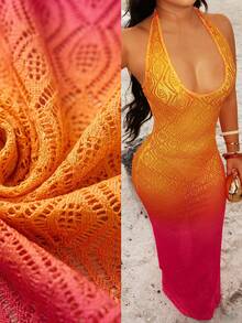 SHEIN SXY Đầm cổ yếm phối màu chuyển sắc, thích hợp cho kỳ nghỉ hè ở bãi biển. - Nhiều màu - Xem 8