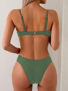 Swim SPRTY Bộ bikini 2 mảnh màu đen gợi cảm dành cho nữ, gồm áo quây và quần bơi xếp ly, thích hợp mặc đi biển mùa hè. - xanh quân đội - Xem 2
