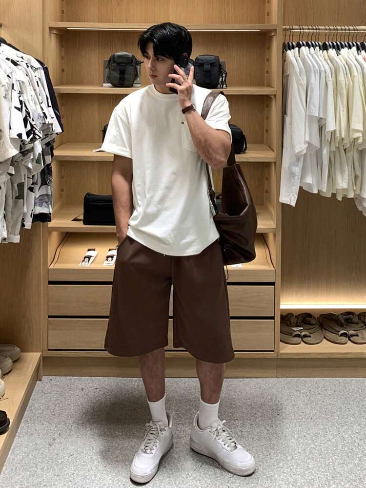 Men's Short Sleeve T-Shirt With Label Design And Shorts Set
