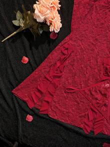 Seduluxe Set de 2 piezas de lencería de talla grande con vestido de tirantes transparente y encaje color vino tinto - Burdeos - Ver 8