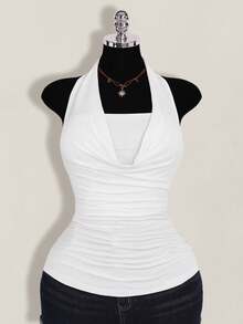 SHEIN ICON 加大码 2 件套 西式女士外出夏季波西米亚风露背棕色吊带背心和吊带衫 - 白色 - 查看 8