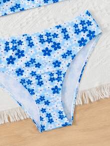 SHEIN Tween Girl Vacation Beach Ditsy Floral Bikini Set Summer Beach Tween Girl Swimming, Tween Girl Beachwear - Multicolor - View 4