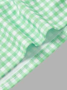 SHEIN MOD Conjunto de 2 peças Camiseta Regata com Renda Xadrez Verde e Saia de Comprimento Médio para Mulheres Plus Size, Adequado para Uso Diário, Campo, Férias - Verde - Visão 8