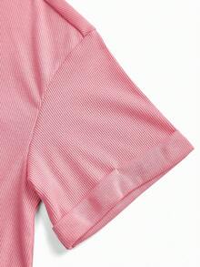 SHEIN 2pcs Maternity Set: Solid Color Short Sleeve Top And Adjustable Waist Casual Business Casual Pants Loungewear Summer - Pink - View 11