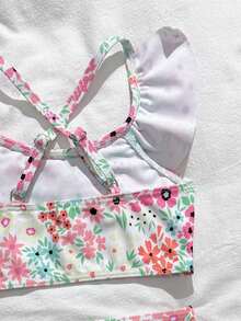 Đồ bơi bé gái, áo tắm cho bé sơ sinh/trẻ nhỏ (bé gái), áo tankini họa tiết hoa nhí nhiều màu sắc dễ thương kiểu nghỉ dưỡng, chất liệu vải dệt kim, viền bèo nhún đôi, thời trang, thanh lịch, phù hợp cho bơi lội, kỳ nghỉ hè, bãi biển, bờ biển. - Nhiều màu - Xem 5