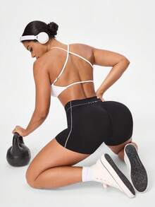 Seamluxe SHEIN Sport Seamless High Stretch Women Sports Shorts - Black - View 7