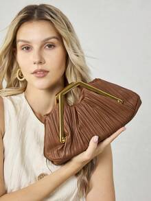 MOTF PREMIUM BOLSO ELEGANTE PLISADO PARA DAMAS, HERRAJES EXQUISITOS PARA LLEVAR EN LA MANO, VERSÁTIL PARA CITAS Y VIAJES - Marrón - Ver 5