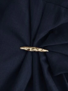 Siren Gaze Atasan Wanita Polos Minimalis Kasual dengan Bahu Asimetris, Atasan Musim Panas - Navy Blue - View 7
