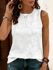EMERY ROSE Plus Size Women Floral Print Sleeveless Top, Comfortable Casual Round Neck Tank Top For Summer Daily Wear - Multicolor - View 3
