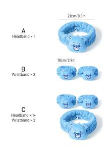 SHEIN X Care Bears 1pc Soft Absorbent Headband, 2pcs Wristband, Comfortable & Convenient For Face Washing And Bathing - Blue - View 3