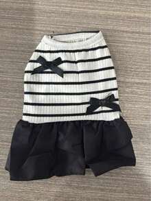 宠物衣服 条纹简约透气狗狗连衣裙 适合小型宠物 - 黑與白 - 查看 13