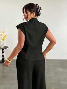 Firerie Plus Size Summer Casual Solid Color Double-Breasted Blazer - Black - View 6