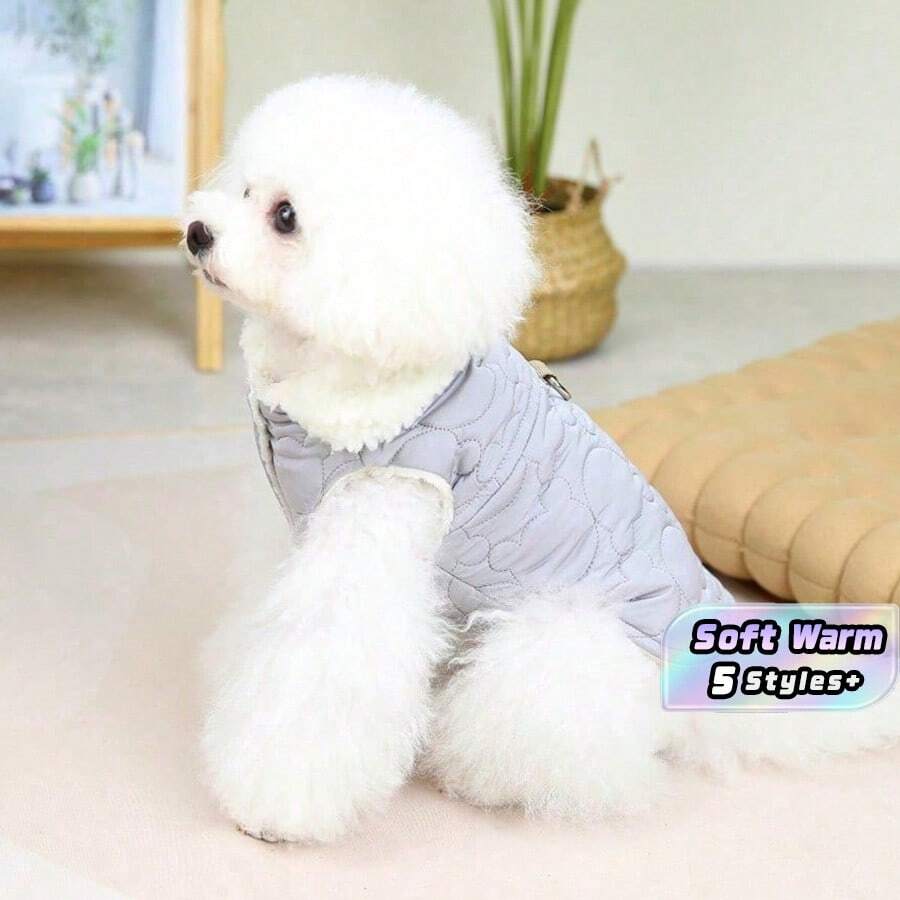 1 Pc Pet Vest, Dog/Cat Clothes, Fashionable Animal Clothing, Thickened Printed Dog Padded Coat - Grey - View 1