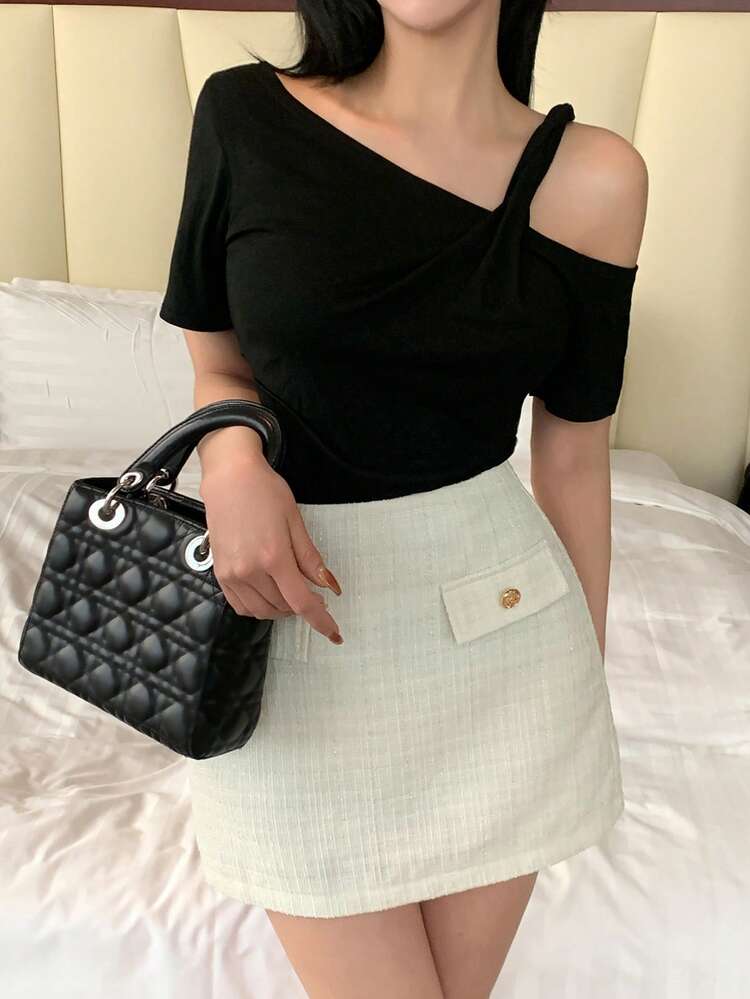 Women's Solid Color Bodycon Mini Skirt, Elegant Formal Summer Skirt
