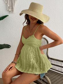 SHEIN Áo hai dây cho bà bầu ren màu trơn, thiết kế xếp ly, thời trang nữ. - Màu xanh Bạc hà - Xem 5