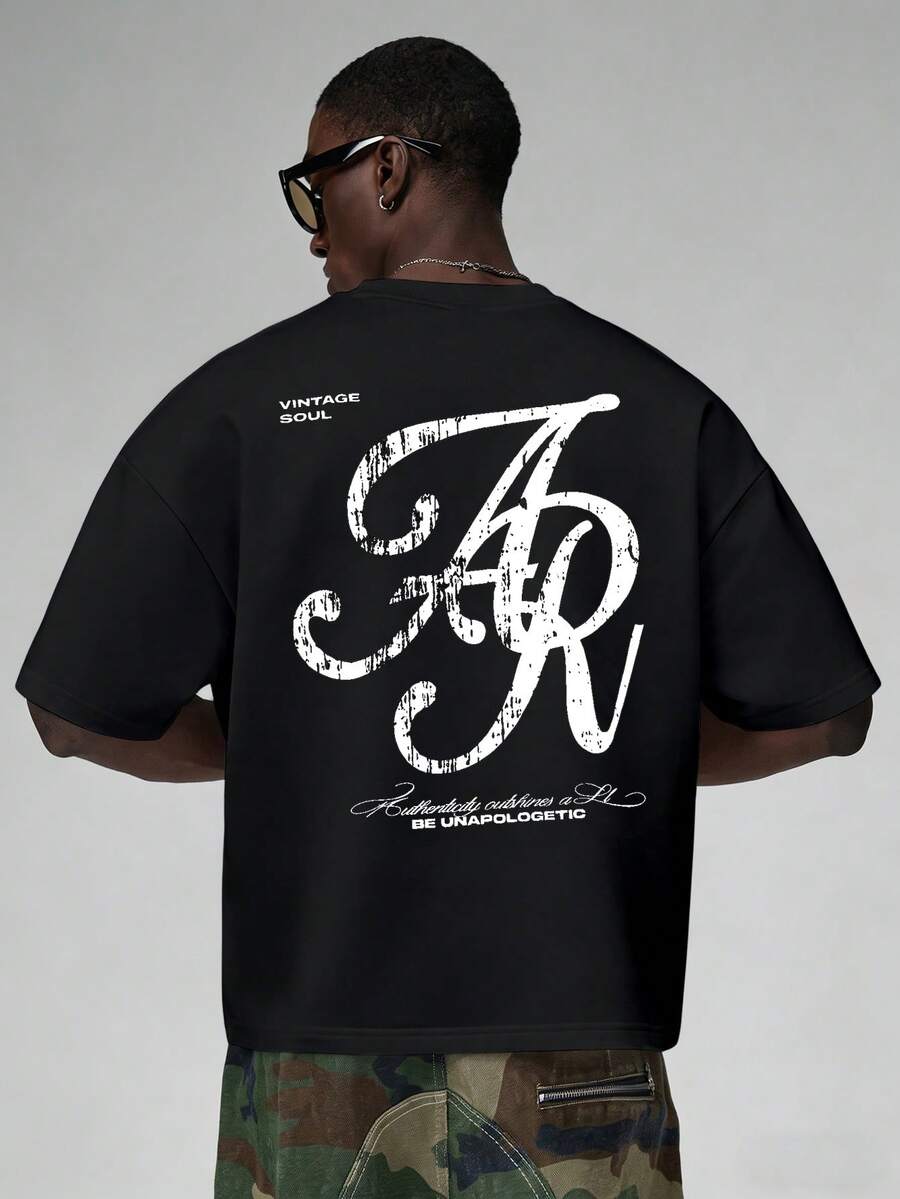 STYNVO Men's Minimalist Versatile Letter Print Round Neck Short Sleeve T-Shirt - Black - View 1