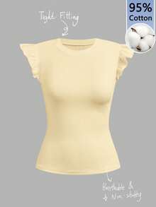 Tseoso 95% Cotton Ruffle Sleeve Short Sleeve Women's T-Shirt, Apricot Color, Suitable For Summer,Summer Top - Apricot - View 6