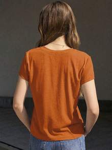 Jouncy Women's Casual Versatile Short Sleeve T-Shirt, Summer - Orange - View 2