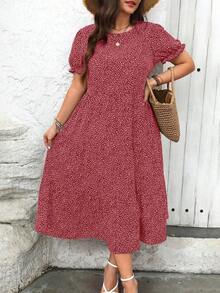 Ceyna Plus Leopard Print Ruffle Hem Dress For Summer Maxi Women Outfit - Red - View 5