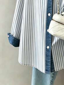 Franclia Women's Summer Striped Patchwork Retro Print Shirt - Multicolor - View 4