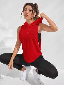 Easithlete Women's Casual Hooded Sleeveless Sweatshirt For Sports & Daily Wear - Red - View 3