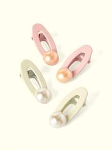 Popjeli 8 piezas Clips pequeños laterales ovalados de imitación de perla para mujeres, elegantes y versátiles, clips para flequillo dulces para niña, adecuados para uso diario, pasadores de pelo, horquillas, accesorios para el cabello, accesorios para la cabeza, accesorios para el cabello para mujeres, pasadores - Multicolor - Ver 2