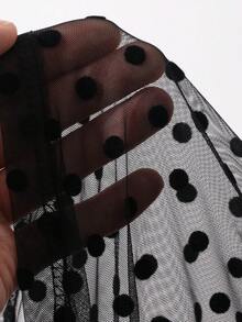 FRIFUL 女士纯棕色圆领花瓣袖透视网纱宽松休闲叠穿上衣 夏季 - 黑色 - 查看 3