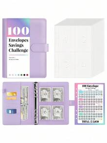 1 pieza Organizador de ahorro con 100 bolsillos numerados previamente, con sobres y seguimiento, proceso motivacional para ahorrar 5050 dólares, organizador de dinero, libro de presupuesto para adultos, regalo financiero, uso en el hogar y la oficina, imprescindible - Multicolor - Ver 12