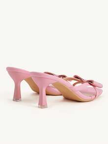 CUCCOO CHICEST Girly Pink Hollow Bow Sandals, Cross-Strap Square Heel Design, Summer Versatile Date Outer Slippers - Pink - View 5