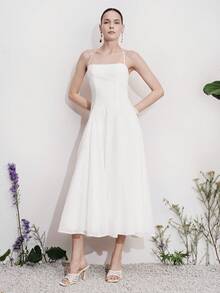 Aveloria Modichic Women's Spring/Summer Solid Color Halter Neck Backless Maxi Dress With Large Skirt, Minimalist Commute Vacation Casual Elegant Party Date Modern Versatile - White - View 4